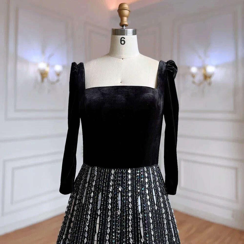 KIMLUD, Arabic Black A Line Off Shoulder Shiny Beaded Luxury Evening Dresses Gowns For Women Wedding Party 2023 BLA71826A Serene Hill, KIMLUD Womens Clothes