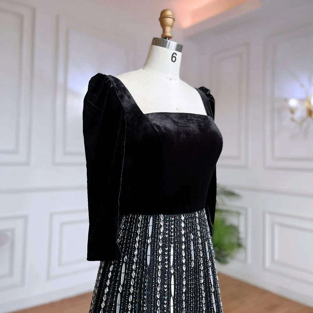 KIMLUD, Arabic Black A Line Off Shoulder Shiny Beaded Luxury Evening Dresses Gowns For Women Wedding Party 2023 BLA71826A Serene Hill, KIMLUD Womens Clothes