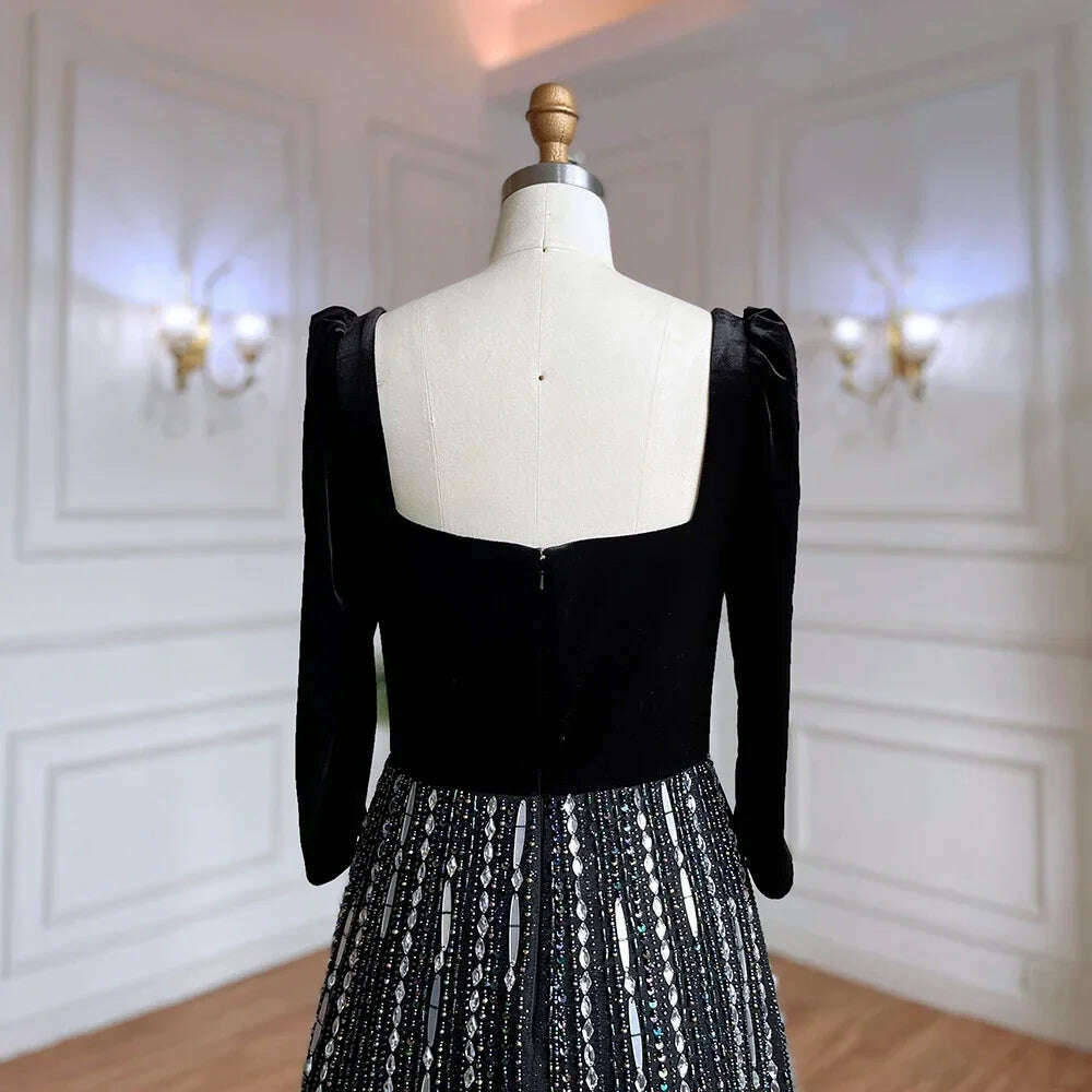 KIMLUD, Arabic Black A Line Off Shoulder Shiny Beaded Luxury Evening Dresses Gowns For Women Wedding Party 2023 BLA71826A Serene Hill, KIMLUD Womens Clothes