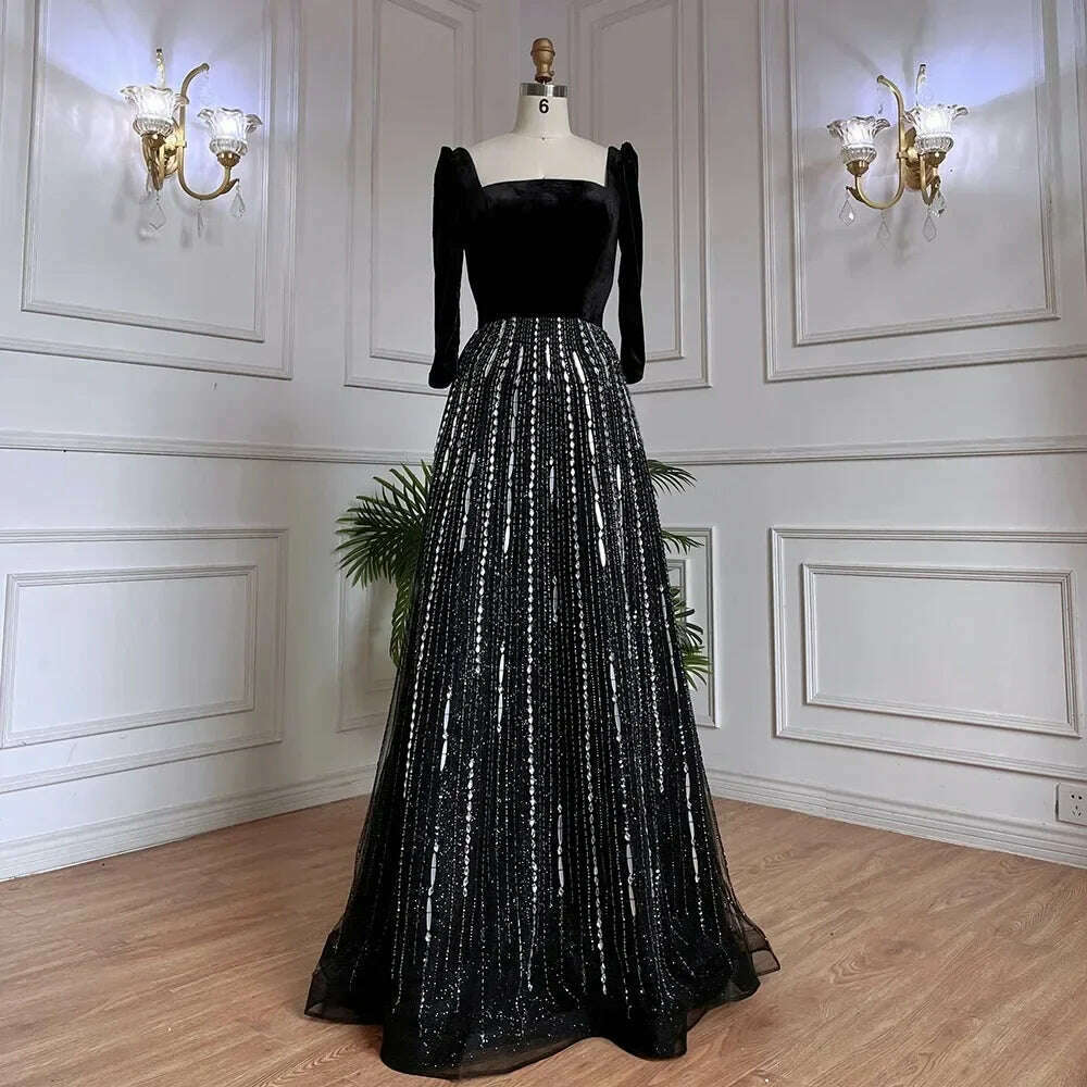 KIMLUD, Arabic Black A Line Off  Shoulder Shiny Beaded Luxury  Evening Dresses Gowns For Women Wedding Party 2023 BLA71826A Serene Hill, black 1 / 12, KIMLUD Womens Clothes