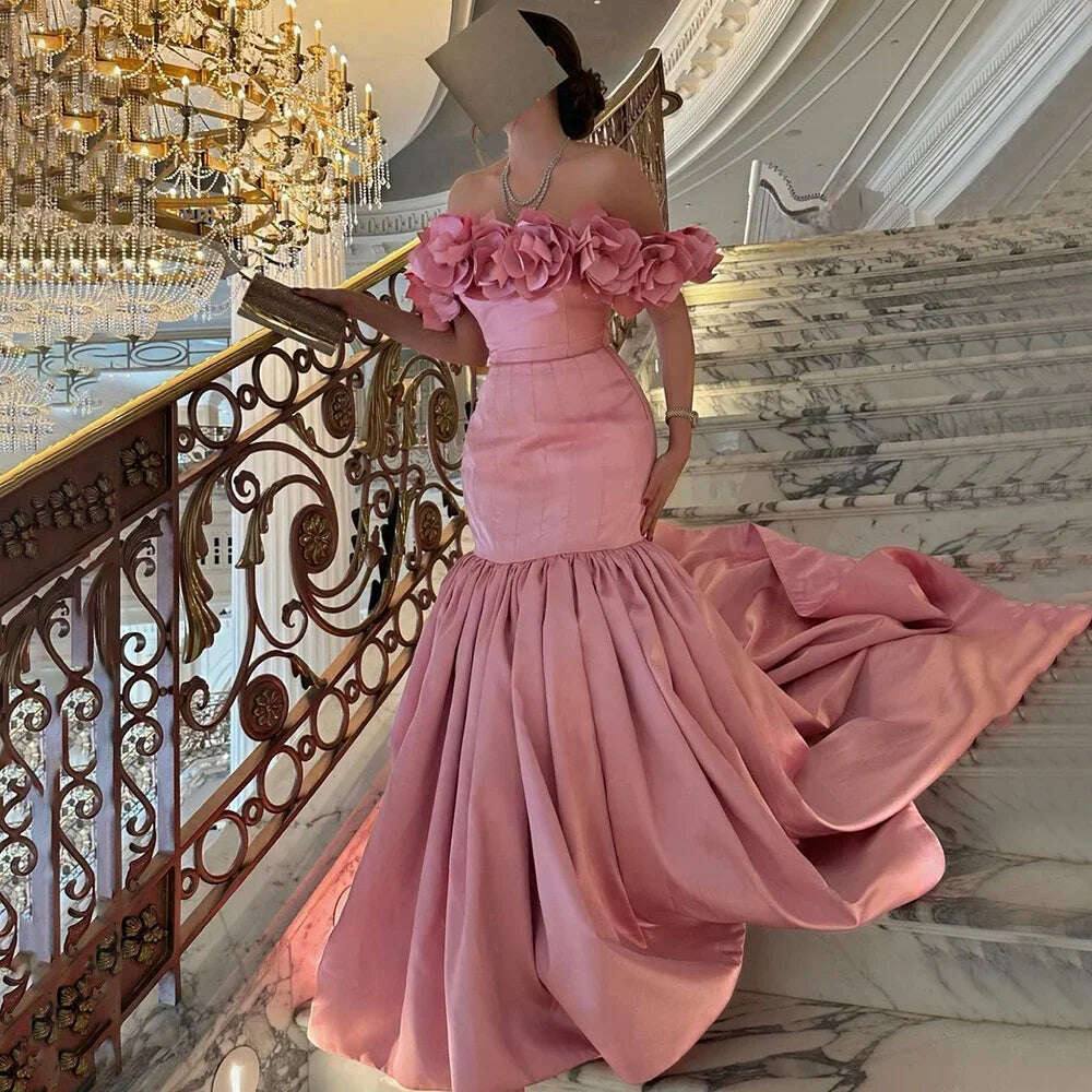 Arabic Pink Mermaid Satin Strapless Luxury Dubai Beaded Evening Dresses Gowns 2024 For Women Wedding Party BLA72250 Serene Hill - KIMLUD