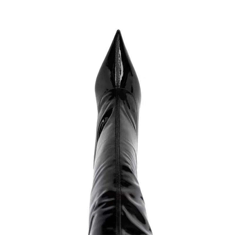 KIMLUD, Arden Furtado 2024 black over the knee boots for women Shiny Leather stiletto heels Sexy Pointed toe fall boots for women 2024, KIMLUD Womens Clothes