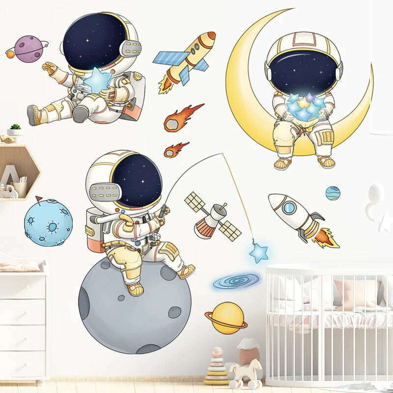 KIMLUD, Astronaut Wall Stickers for Kids rooms Kindergarten Wall Decor Vinyl Remvable PVC Wall Decals Art Tiles Murals Home Decoration, KIMLUD Womens Clothes