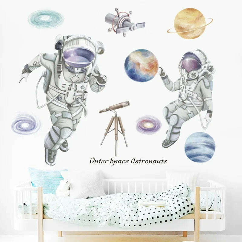 KIMLUD, Astronaut Wall Stickers for Kids rooms Kindergarten Wall Decor Vinyl Remvable PVC Wall Decals Art Tiles Murals Home Decoration, KIMLUD Womens Clothes