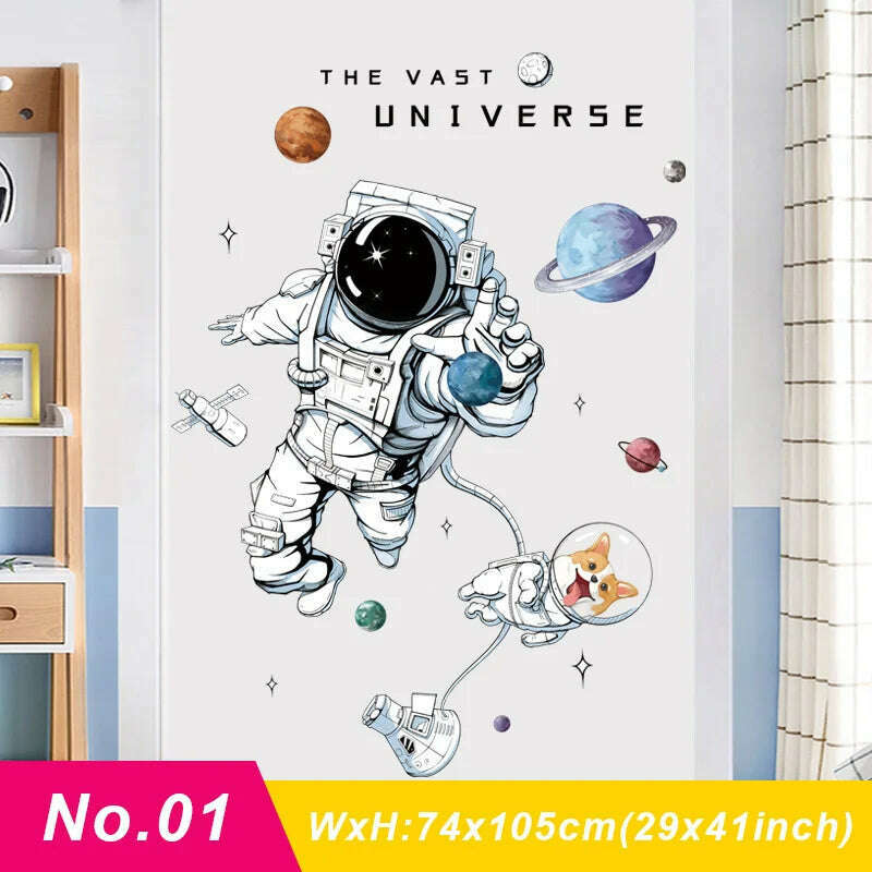 KIMLUD, Astronaut Wall Stickers for Kids rooms Kindergarten Wall Decor Vinyl Remvable PVC Wall Decals Art Tiles Murals Home Decoration, No.01 / Large, KIMLUD APPAREL - Womens Clothes
