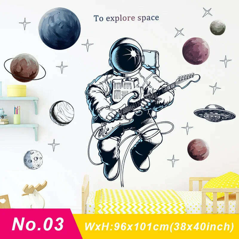 KIMLUD, Astronaut Wall Stickers for Kids rooms Kindergarten Wall Decor Vinyl Remvable PVC Wall Decals Art Tiles Murals Home Decoration, No.03 / Large, KIMLUD APPAREL - Womens Clothes