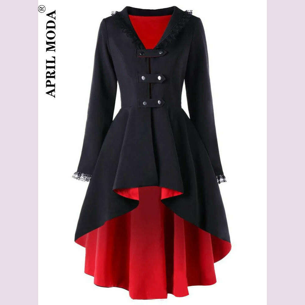 Asymmetrical Lace Patchwork Bandage Trench Gothic Vintage Mid-long Coat Women Black Belt Cloak Windbreaker Female Abrigos Brazil - KIMLUD
