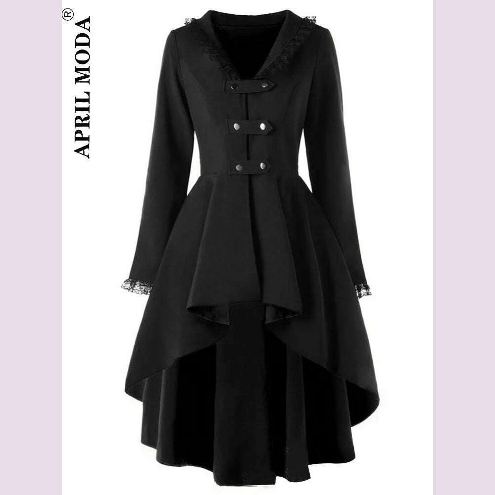 Asymmetrical Lace Patchwork Bandage Trench Gothic Vintage Mid-long Coat Women Black Belt Cloak Windbreaker Female Abrigos Brazil - KIMLUD