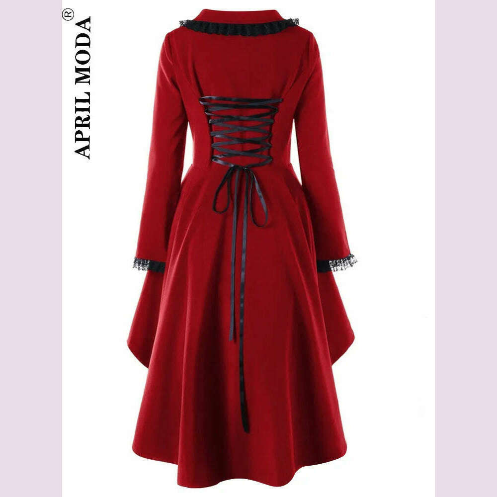 Asymmetrical Lace Patchwork Bandage Trench Gothic Vintage Mid-long Coat Women Black Belt Cloak Windbreaker Female Abrigos Brazil - KIMLUD