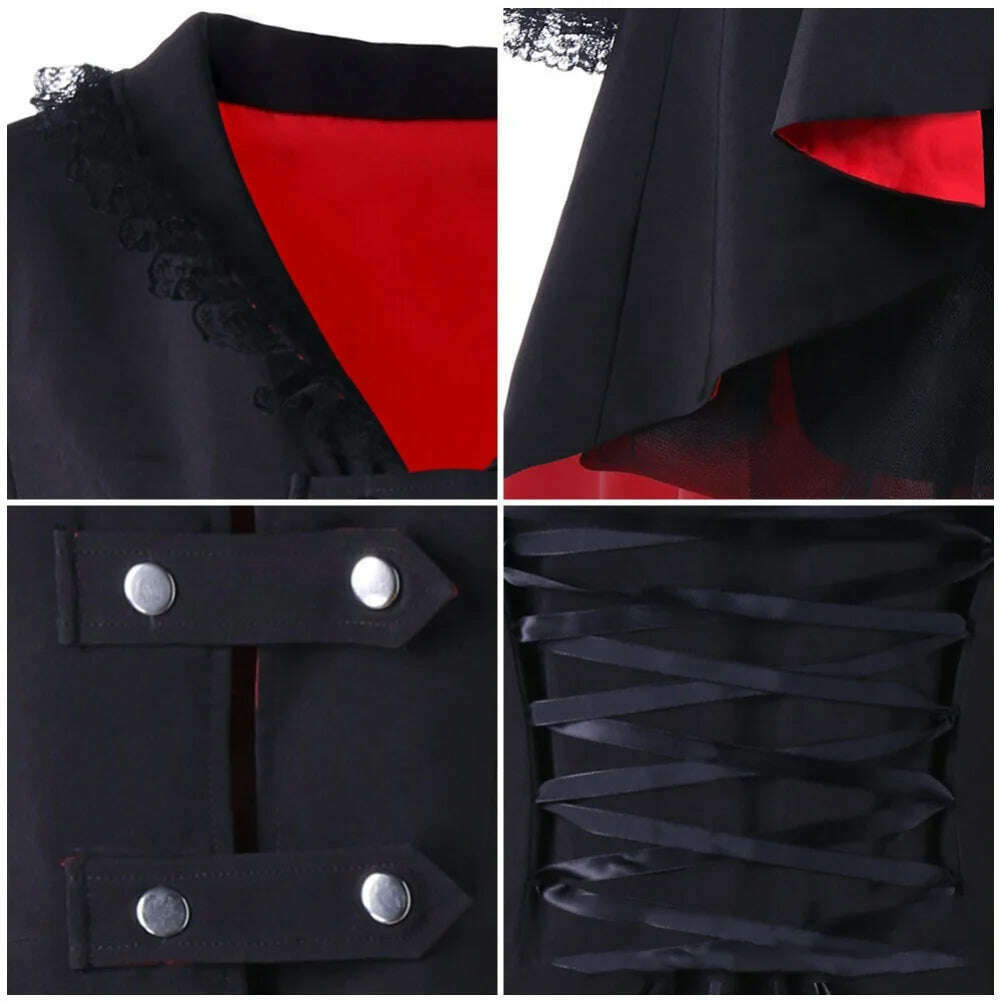 Asymmetrical Lace Patchwork Bandage Trench Gothic Vintage Mid-long Coat Women Black Belt Cloak Windbreaker Female Abrigos Brazil - KIMLUD
