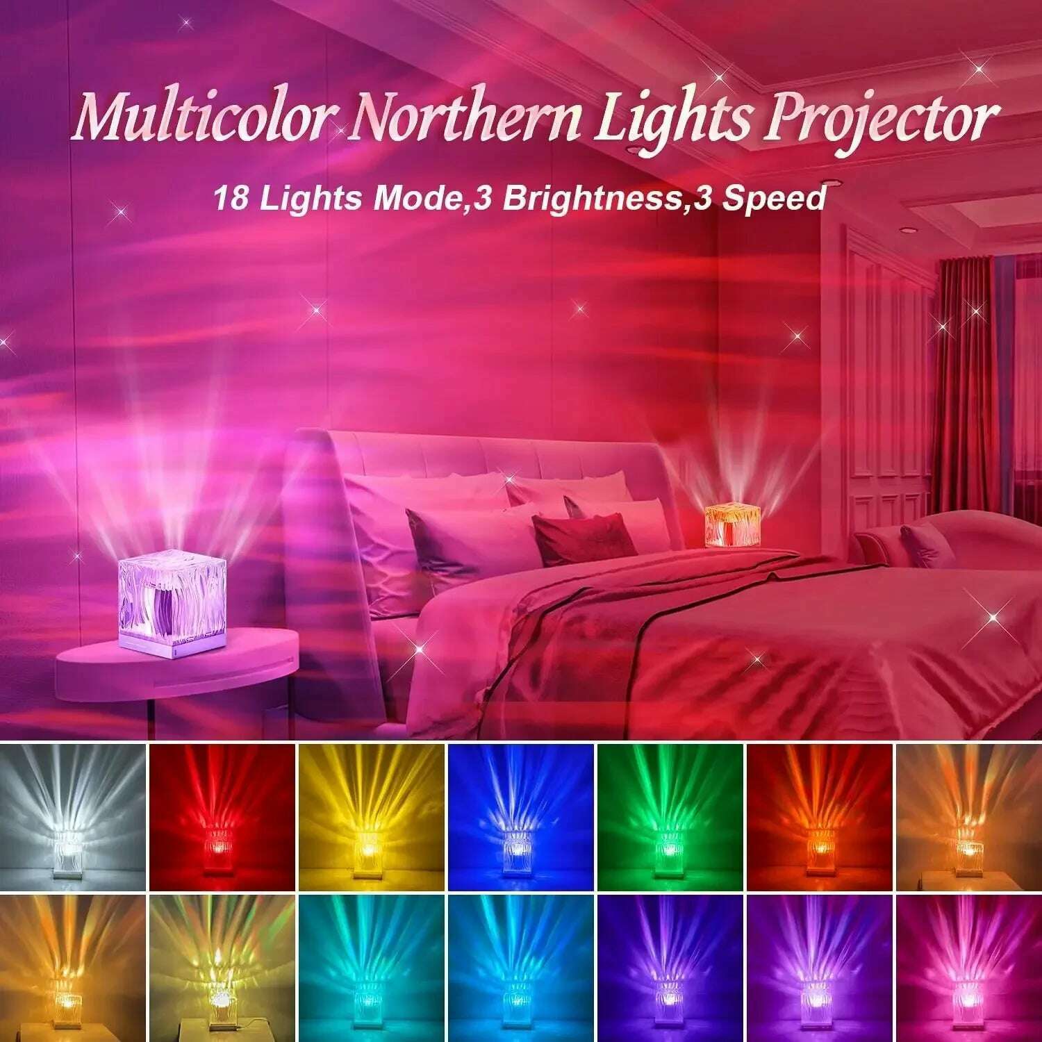 Aurora Borealis lamp Northern Lights USB Rechargeable Water Ripple Projector Night Light RGB Crystal Lamp Room Decor Mood Lights - KIMLUD