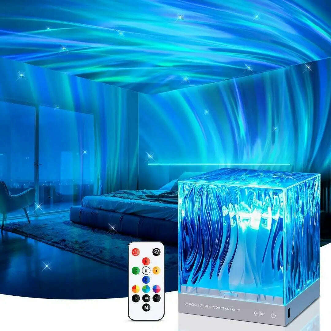 Aurora Borealis lamp Northern Lights USB Rechargeable Water Ripple Projector Night Light RGB Crystal Lamp Room Decor Mood Lights - KIMLUD