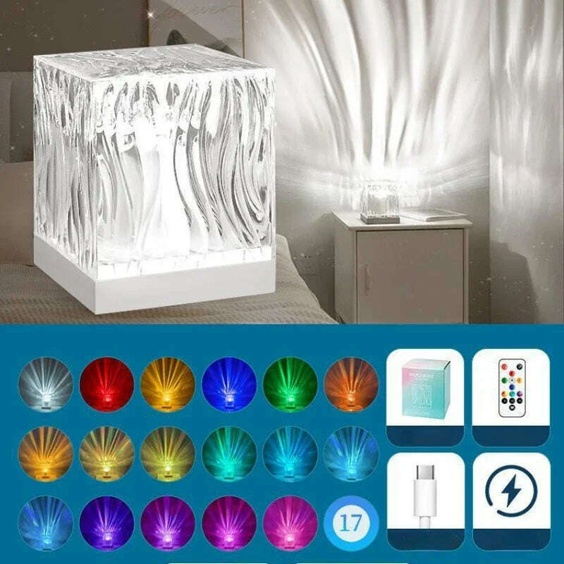 KIMLUD, Aurora Borealis lamp Northern Lights USB Rechargeable Water Ripple Projector Night Light RGB Crystal Lamp Room Decor Mood Lights, USB Rechargeable / Aurora Borealis lamp, KIMLUD Womens Clothes