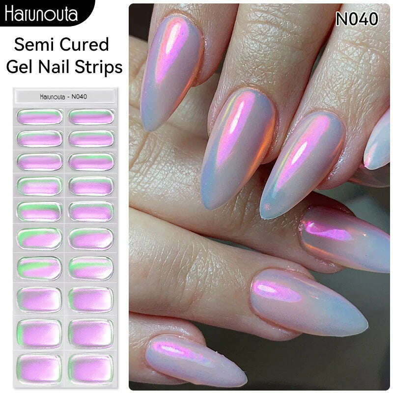Auroras Semi-Cured Gel Nail Wraps Stickers Strips Sparking Aurora UV Full Cover LED Gel Semi Cured Nail Sliders For Nails - KIMLUD