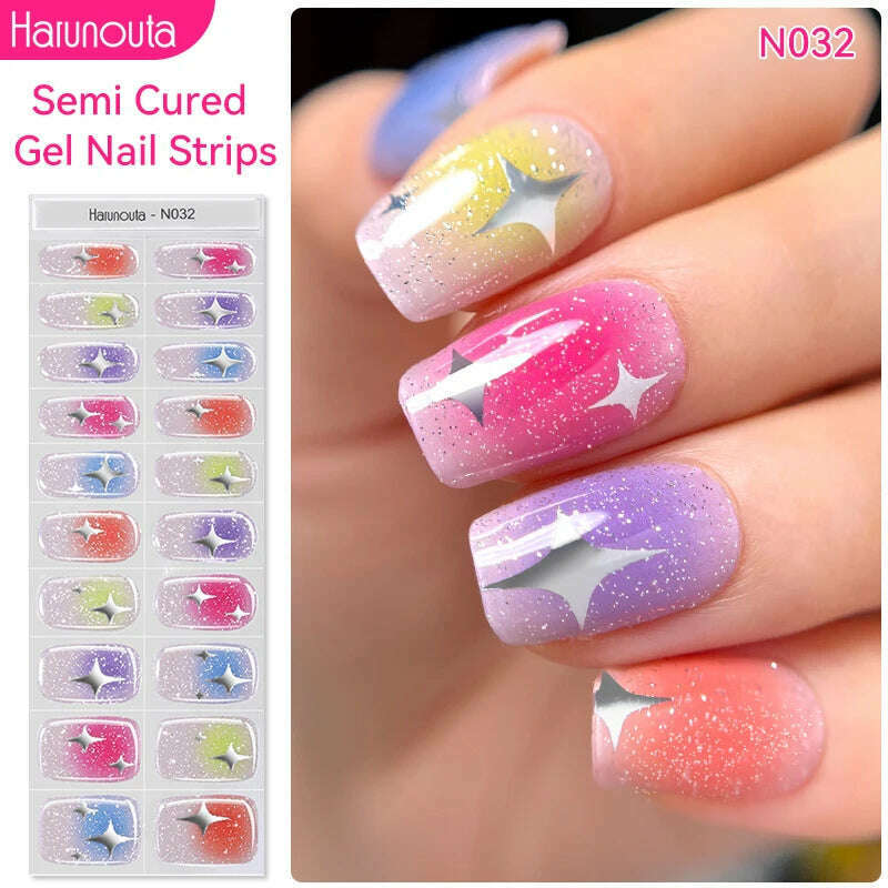 Auroras Semi-Cured Gel Nail Wraps Stickers Strips Sparking Aurora UV Full Cover LED Gel Semi Cured Nail Sliders For Nails - KIMLUD