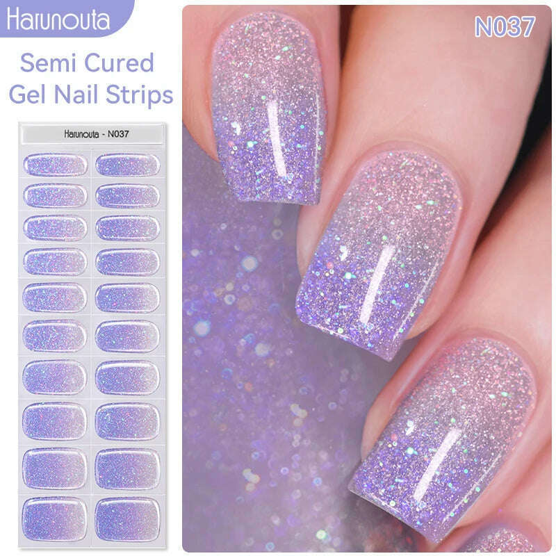 Auroras Semi-Cured Gel Nail Wraps Stickers Strips Sparking Aurora UV Full Cover LED Gel Semi Cured Nail Sliders For Nails - KIMLUD