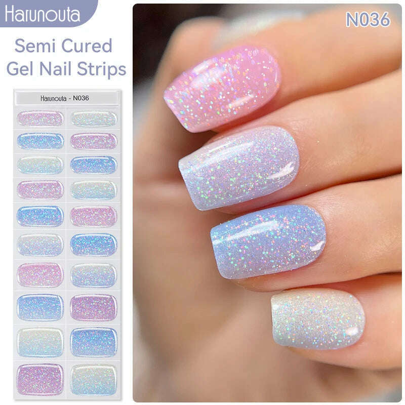 Auroras Semi-Cured Gel Nail Wraps Stickers Strips Sparking Aurora UV Full Cover LED Gel Semi Cured Nail Sliders For Nails - KIMLUD