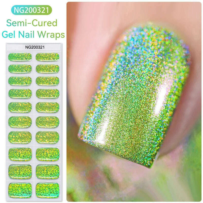 Auroras Semi-Cured Gel Nail Wraps Stickers Strips Sparking Aurora UV Full Cover LED Gel Semi Cured Nail Sliders For Nails - KIMLUD