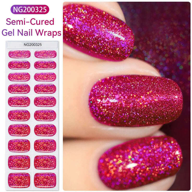 Auroras Semi-Cured Gel Nail Wraps Stickers Strips Sparking Aurora UV Full Cover LED Gel Semi Cured Nail Sliders For Nails - KIMLUD