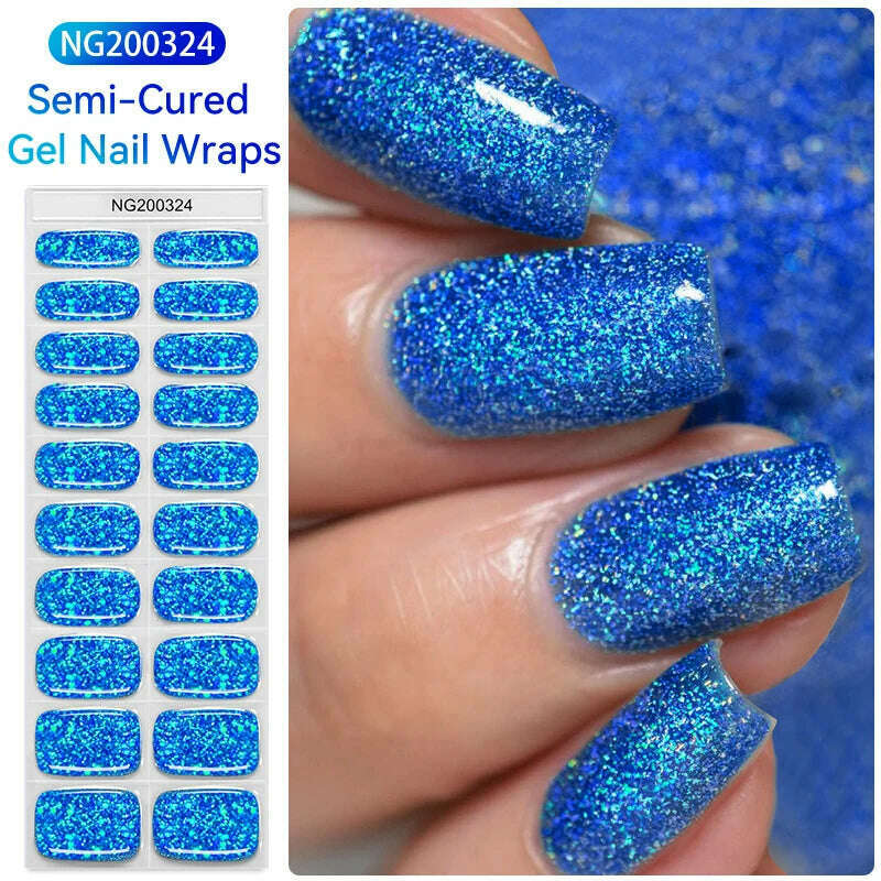 Auroras Semi-Cured Gel Nail Wraps Stickers Strips Sparking Aurora UV Full Cover LED Gel Semi Cured Nail Sliders For Nails - KIMLUD