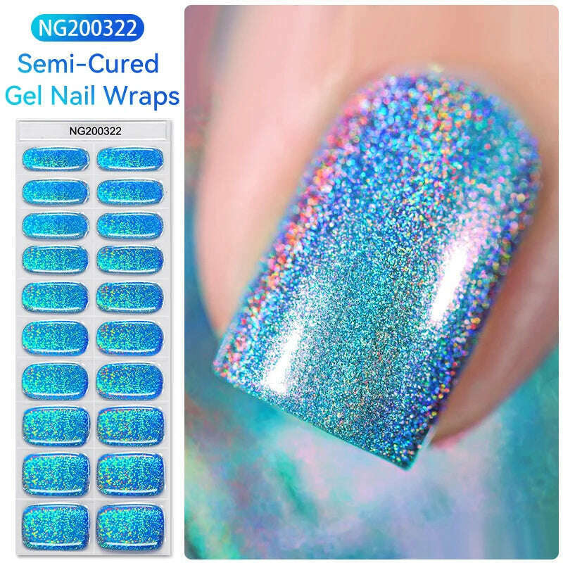 Auroras Semi-Cured Gel Nail Wraps Stickers Strips Sparking Aurora UV Full Cover LED Gel Semi Cured Nail Sliders For Nails - KIMLUD