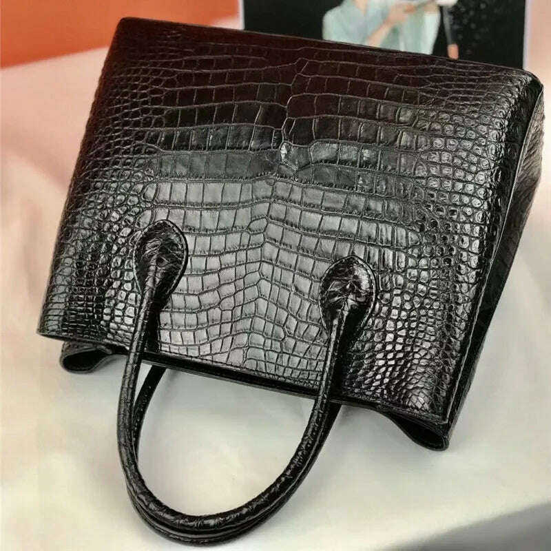KIMLUD, Authentic Crocodile Belly Skin Women's Black Handbag Genuine Exotic Alligator Leather Female Totes Purse Lady Large Shoulder Bag, KIMLUD Womens Clothes