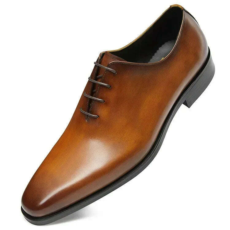 KIMLUD, Authentic Oxford Shoes Classic Italian Design Handcrafted Men's Dress Shoes Short Eye-Catching Leather, Brown / 43, KIMLUD Womens Clothes