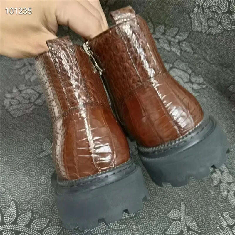 KIMLUD, Authentic Real True Alligator Leather Black Brown Men's Casual ZIP Boots Genuine Exotic Crocodile Skin Male Ankle Shoes, KIMLUD Womens Clothes