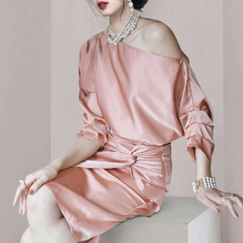 KIMLUD, Autumn 2024 New Style Socialite Temperament Fashion Bat Sleeve Women's Dresses Elegant Slim Female Solid Sheath Pencil Dresses, KIMLUD Womens Clothes