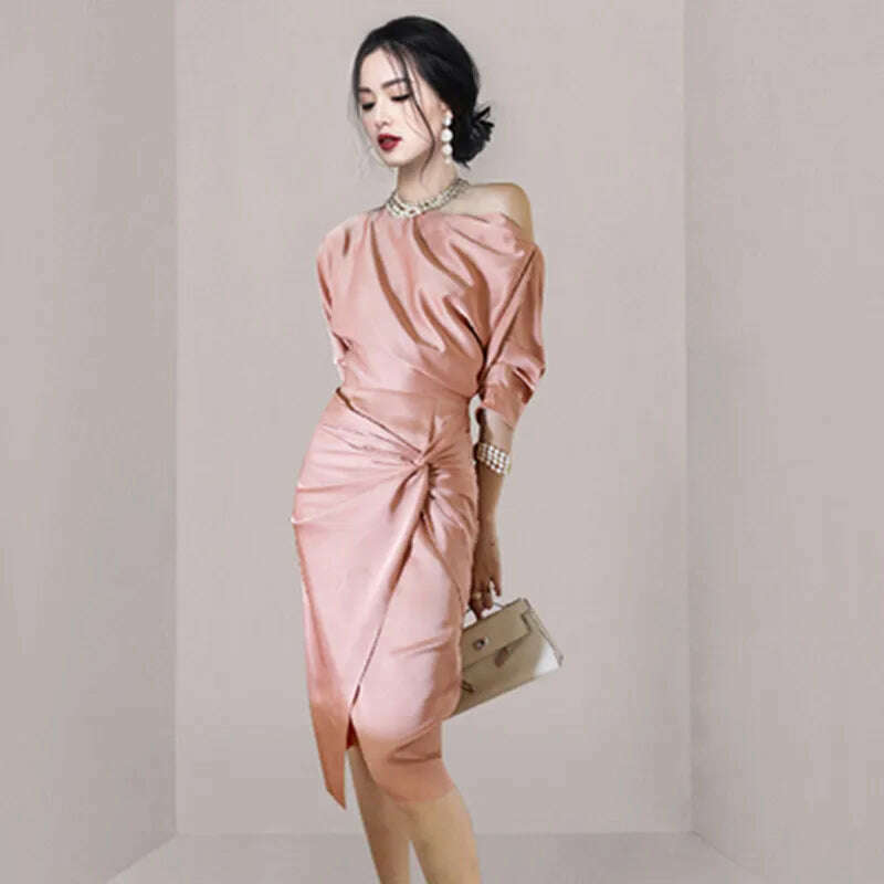 KIMLUD, Autumn 2024 New Style Socialite Temperament Fashion Bat Sleeve Women's Dresses Elegant Slim Female Solid Sheath Pencil Dresses, KIMLUD Womens ClothesKIMLUD, Autumn 2024 New Style Socialite Temperament Fashion Bat Sleeve Women's Dresses Elegant Slim Female Solid Sheath Pencil Dresses, picture color / S, KIMLUD APPAREL - Womens Clothes