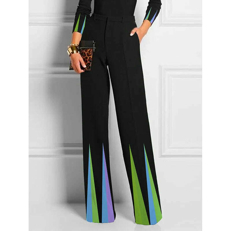 KIMLUD, Autumn Black Suits for Women 2024 Fashion Long Sleeves Skinny Printed Blouses & Casual Office High Waisted Wide Leg Pants, Only Pants / XL, KIMLUD APPAREL - Womens Clothes