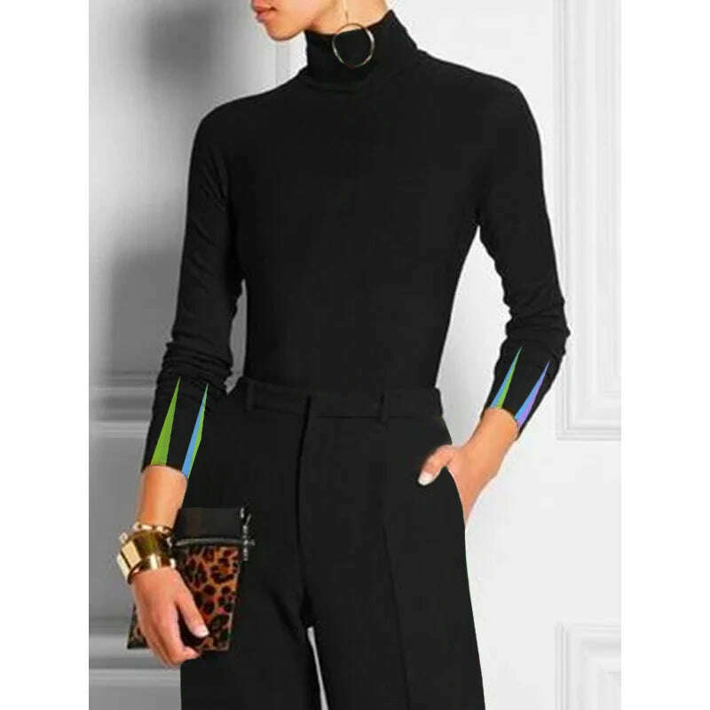 KIMLUD, Autumn Black Suits for Women 2024 Fashion Long Sleeves Skinny Printed Blouses & Casual Office High Waisted Wide Leg Pants, Only Blouse / XL, KIMLUD APPAREL - Womens Clothes