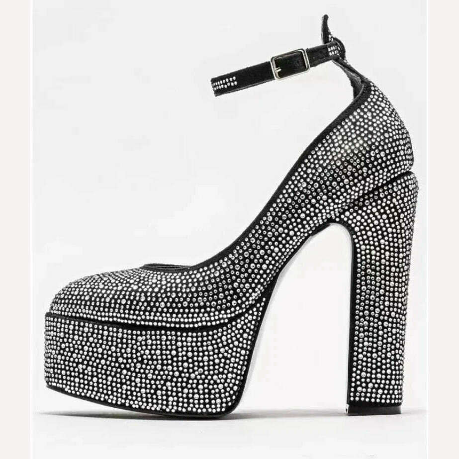 KIMLUD, Autumn Brand New Fashion Rhinestone Pumps for Woman Elegant Peep Toe Patent Platform Sandals Party Classics Big Size Shoes 43, black 1 / 35, KIMLUD Womens Clothes