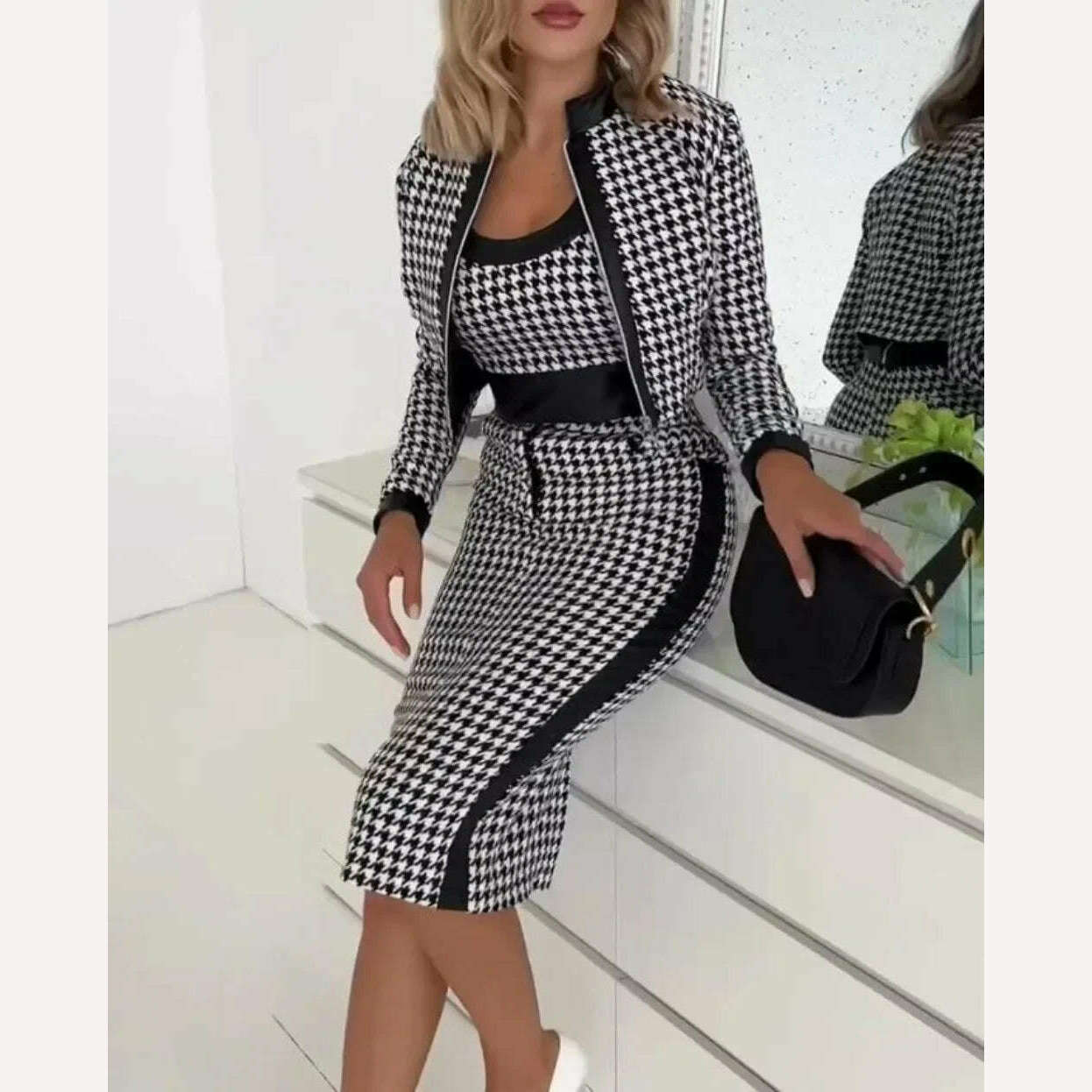 KIMLUD, Autumn Fashion Printing 3 Piece Set Women Casual Sleeveless Top Skirt Coat 3 Piece Set Women, KIMLUD Womens Clothes
