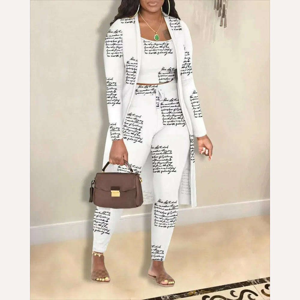 KIMLUD, Autumn Fashion Printing Three Piece Set Women Casual Tank Top Cardigan Pants Three Piece Set Women, KIMLUD Womens Clothes