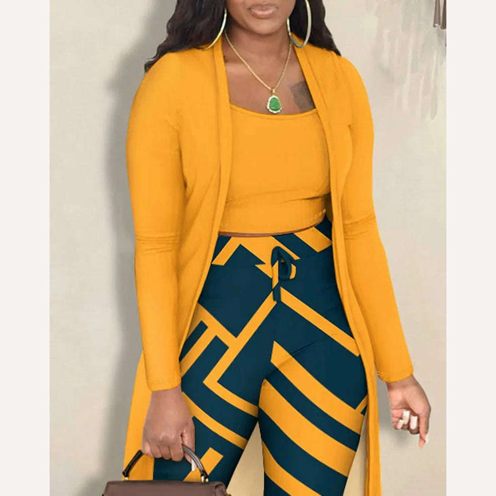 KIMLUD, Autumn Fashion Printing Three Piece Set Women Casual Tank Top Cardigan Pants Three Piece Set Women, KIMLUD Womens Clothes