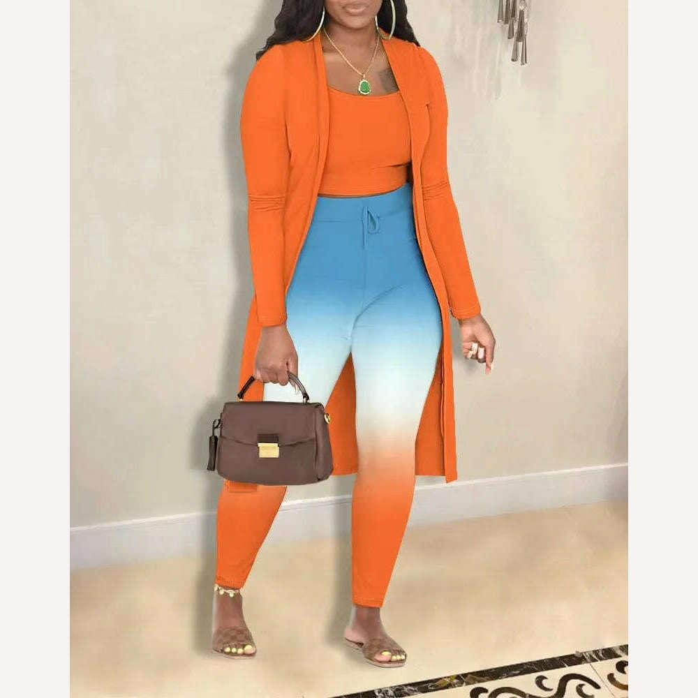 KIMLUD, Autumn Fashion Printing Three Piece Set Women Casual Tank Top Cardigan Pants Three Piece Set Women, KIMLUD Womens Clothes