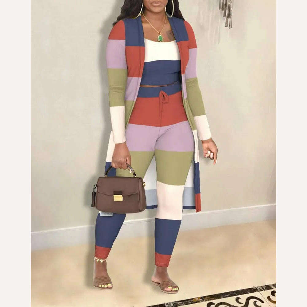 KIMLUD, Autumn Fashion Printing Three Piece Set Women Casual Tank Top Cardigan Pants Three Piece Set Women, KIMLUD Womens Clothes