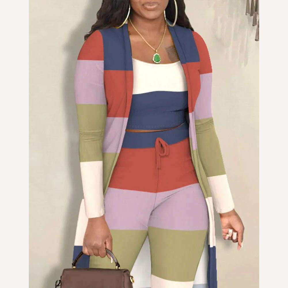 KIMLUD, Autumn Fashion Printing Three Piece Set Women Casual Tank Top Cardigan Pants Three Piece Set Women, KIMLUD Womens Clothes