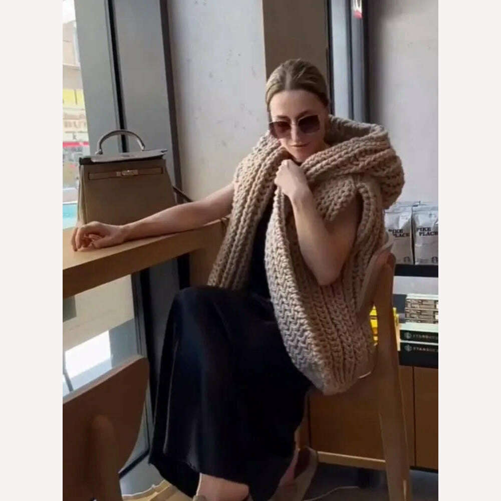KIMLUD, Autumn Fashion Solid Hooded Sweater Vest For Women Elegant Sleeveless Knitting Cardigan Winter Office Ladies Commute Streetwear, KIMLUD Womens Clothes