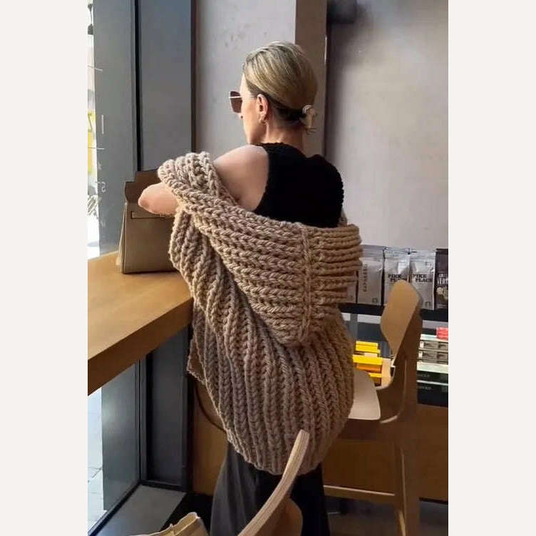 KIMLUD, Autumn Fashion Solid Hooded Sweater Vest For Women Elegant Sleeveless Knitting Cardigan Winter Office Ladies Commute Streetwear, KIMLUD Womens Clothes