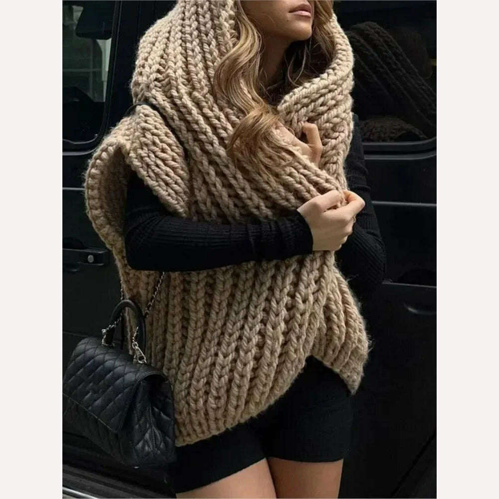 KIMLUD, Autumn Fashion Solid Hooded Sweater Vest For Women Elegant Sleeveless Knitting Cardigan Winter Office Ladies Commute Streetwear, KIMLUD Womens Clothes