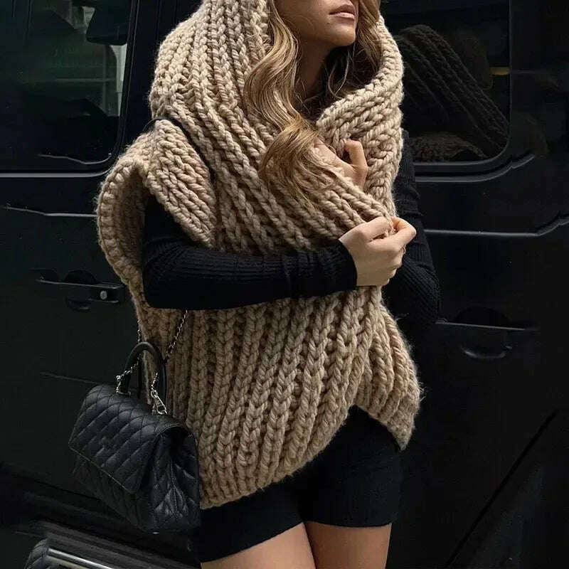 KIMLUD, Autumn Fashion Solid Hooded Sweater Vest For Women Elegant Sleeveless Knitting Cardigan Winter Office Ladies Commute Streetwear, KIMLUD Womens Clothes