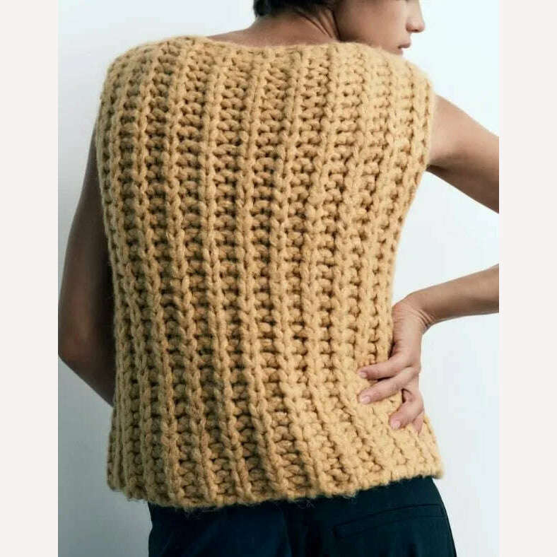 KIMLUD, Autumn Fashion Solid Hooded Sweater Vest For Women Elegant Sleeveless Knitting Cardigan Winter Office Ladies Commute Streetwear, KIMLUD Womens Clothes