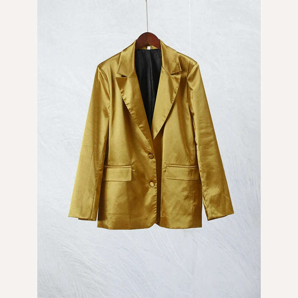 KIMLUD, Autumn Gold Color Blazer Jacket For Women Fashion Loose V Neck Long Sleeve Coat 2023 Elegant Lady Chic Party Streetwear New, Golden / XS, KIMLUD Womens Clothes