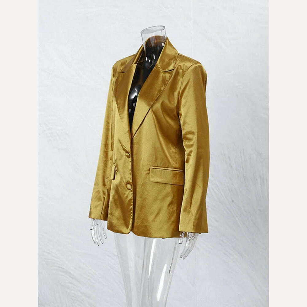 KIMLUD, Autumn Gold Color Blazer Jacket For Women Fashion Loose V Neck Long Sleeve Coat 2023 Elegant Lady Chic Party Streetwear New, KIMLUD Womens Clothes
