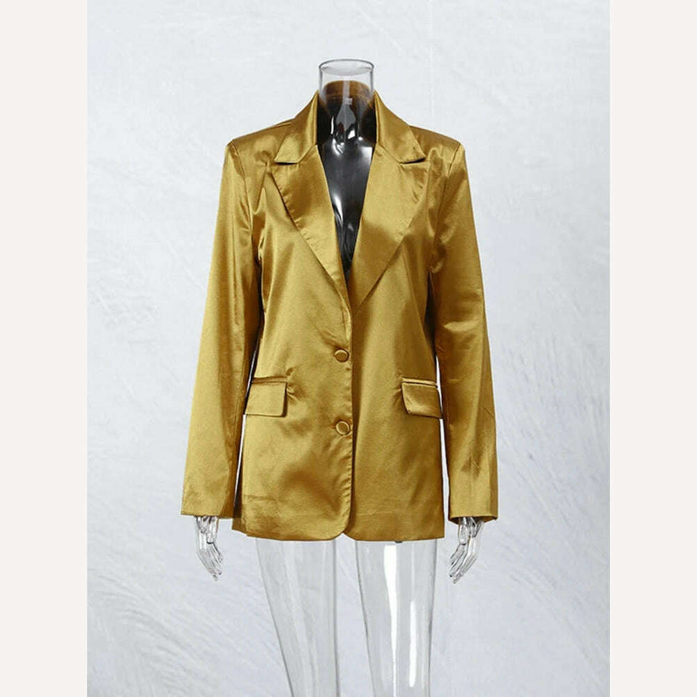 KIMLUD, Autumn Gold Color Blazer Jacket For Women Fashion Loose V Neck Long Sleeve Coat 2023 Elegant Lady Chic Party Streetwear New, KIMLUD Womens Clothes