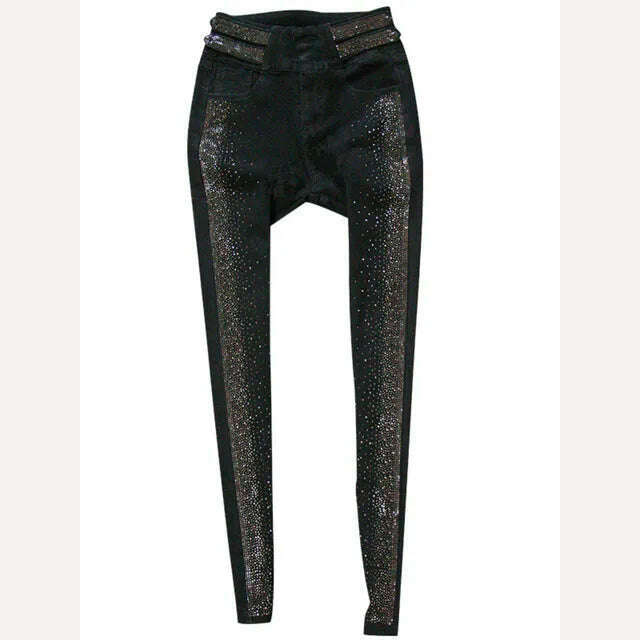 KIMLUD, Autumn High-End 2023 High Waist Rhinestone Bling Gradient Gray Black Skinny Jeans Women Cotton Stretch Slim Fit Denim Boot Pants, KIMLUD Womens ClothesKIMLUD, Autumn High-End 2023 High Waist Rhinestone Bling Gradient Gray Black Skinny Jeans Women Cotton Stretch Slim Fit Denim Boot Pants, Black / S, KIMLUD APPAREL - Womens Clothes