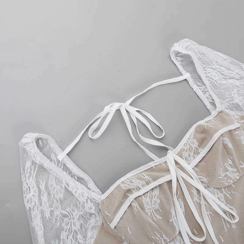 Autumn New Temperament Slim Lace Bell Sleeve Long Sleeve Short Skirt Bandage A-Line Skirt Women's Dress - KIMLUD