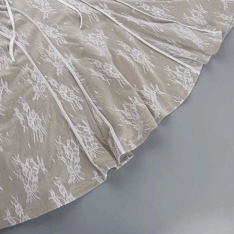 Autumn New Temperament Slim Lace Bell Sleeve Long Sleeve Short Skirt Bandage A-Line Skirt Women's Dress - KIMLUD